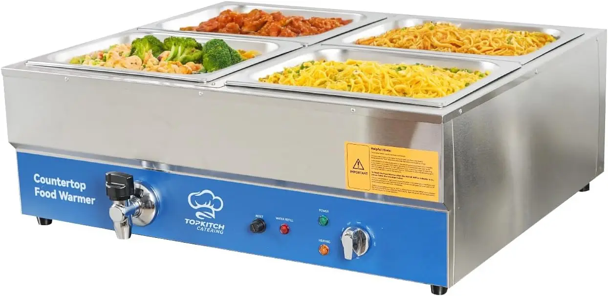 Bain Marie Food Warmer - Penghangat Makanan Komersial 4 Pan Bersertifikasi
