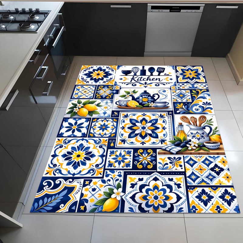 Commercial Kitchen Tile Flooring - Karpet Dapur Motif Mosaik Mediterania, Karpet