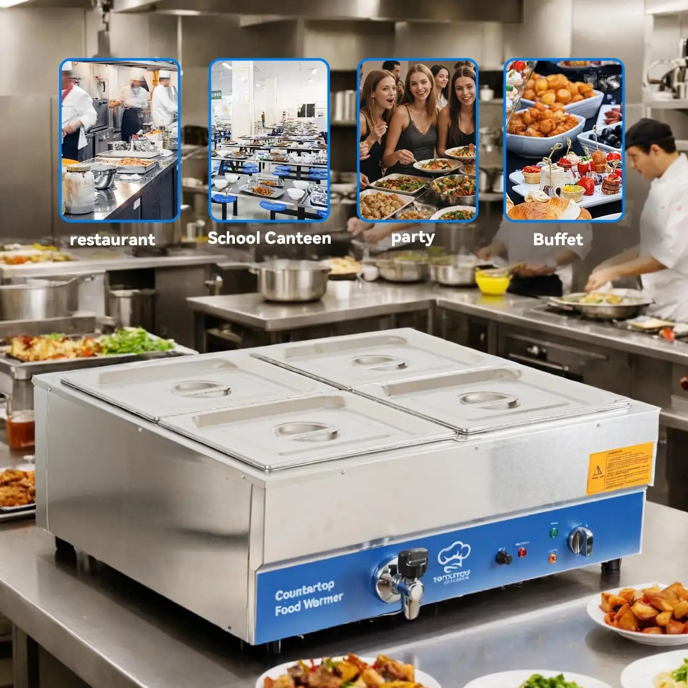 Penghangat Makanan Komersial 4 - Bain Marie Food Warmer ulasan dan harga