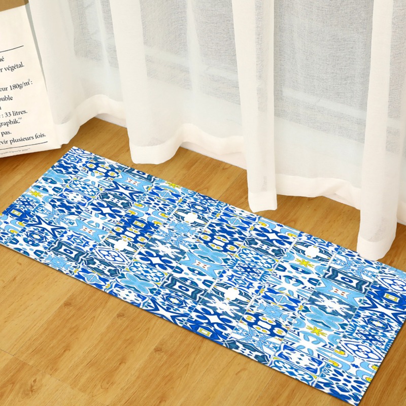 Karpet Panjang Pola Ubin Biru- - Commercial Kitchen Tile Flooring ulasan dan harga